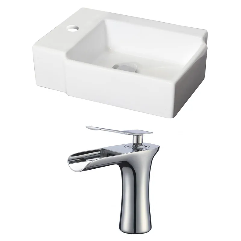 Top Rated American Imaginations AI-17883 16" White Rectangular Ceramic Above Counter Bathroom Vessel Sink Set