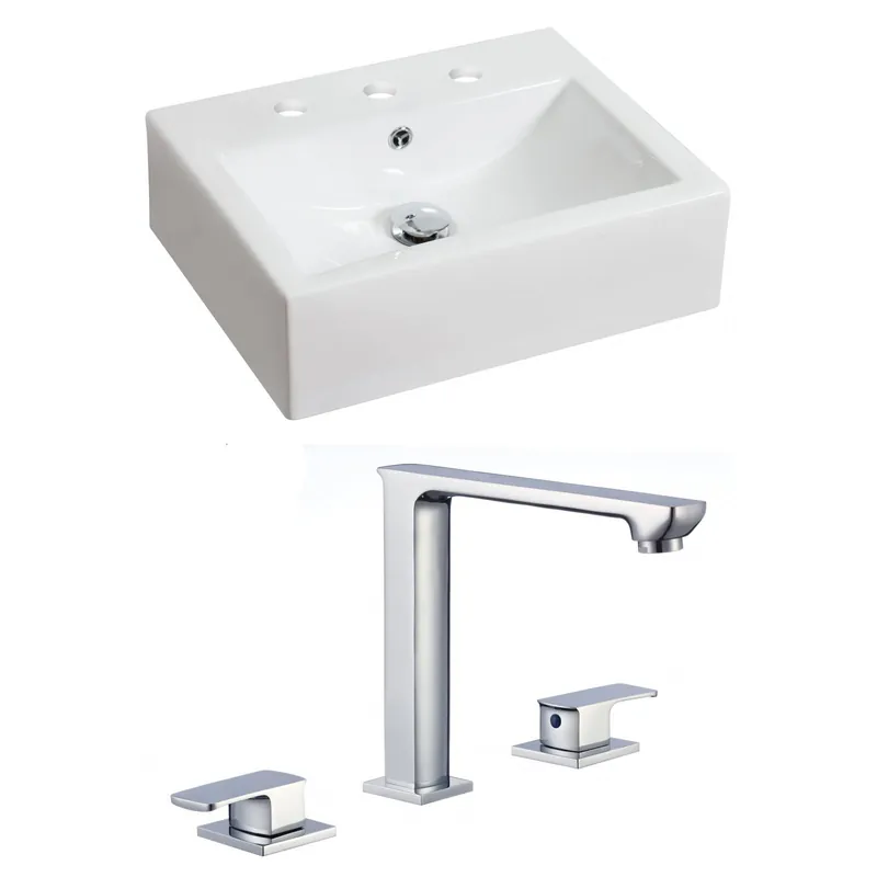 American Imaginations AI-17840 20" White Rectangular Ceramic Above Counter Bathroom Vessel Sink Set Trusted Brand
