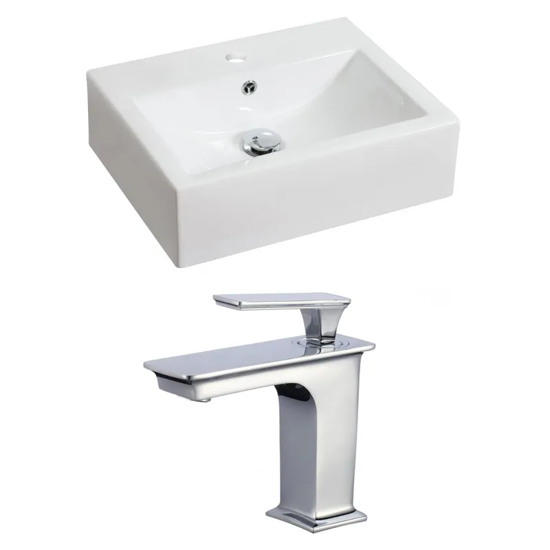 Fresh Stock American Imaginations AI-17838 20" White Rectangular Ceramic Above Counter Bathroom Vessel Sink Set