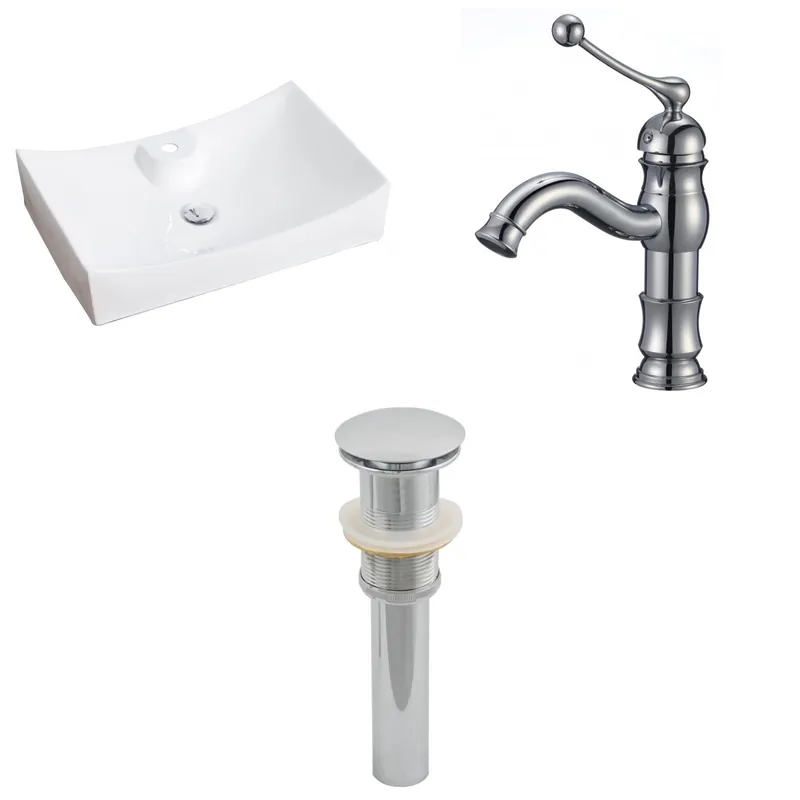 American Imaginations AI-15418 26" White Rectangular Ceramic Above Counter Bathroom Vessel Sink Set Special Offer
