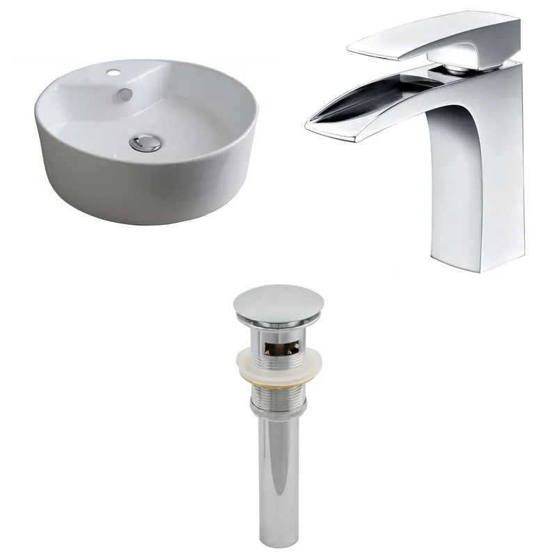 American Imaginations AI-15393 18" White Round Ceramic Above Counter Bathroom Vessel Sink Set Direct From Manufacturer