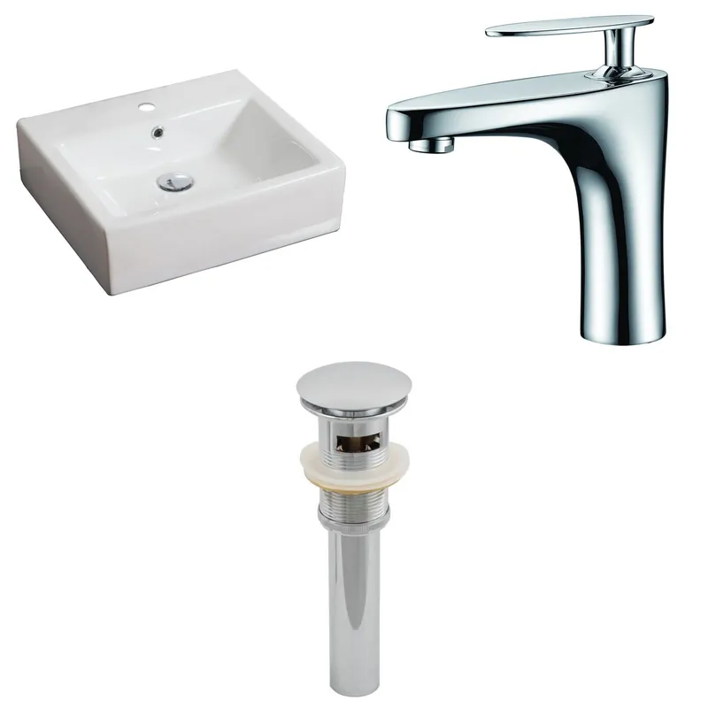 Editor’s Pick American Imaginations AI-15381 21" White Rectangular Ceramic Above Counter Bathroom Vessel Sink Set