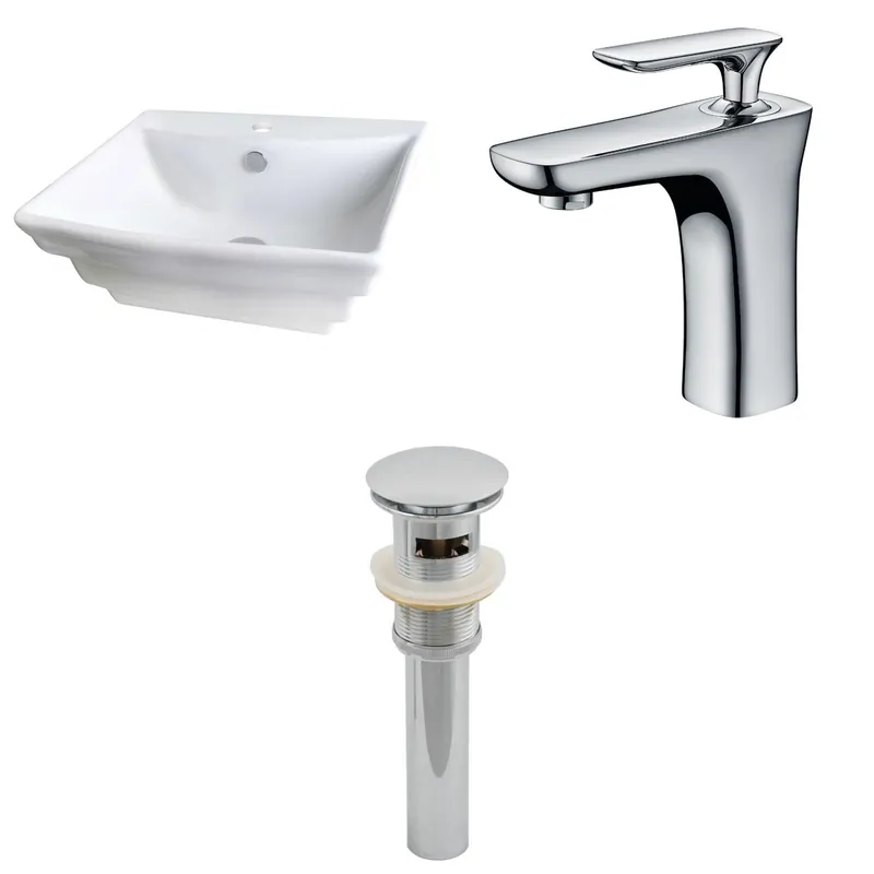 Order Now American Imaginations AI-15364 20" White Rectangular Ceramic Above Counter Bathroom Vessel Sink Set