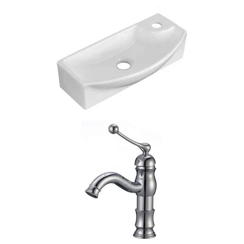American Imaginations AI-15350 18" White Rectangular Ceramic Above Counter Bathroom Vessel Sink Set Factory Price