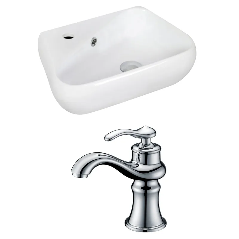 Premium American Imaginations AI-15331 18" White Unique Ceramic Wall Mount Bathroom Vessel Sink Set