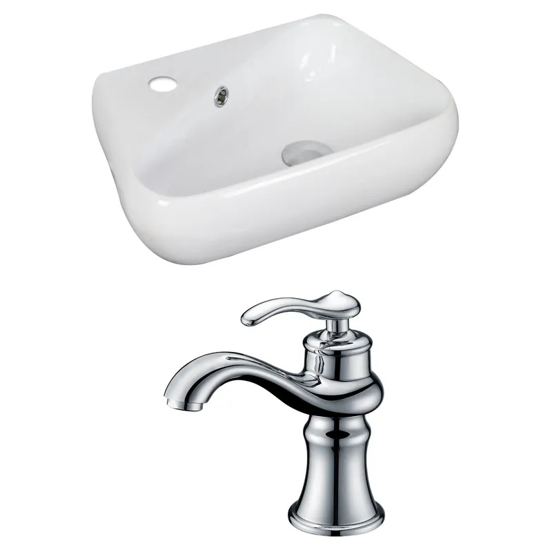 American Imaginations AI-15317 18" White Unique Ceramic Above Counter Bathroom Vessel Sink Set Fresh Stock