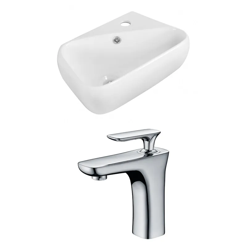American Imaginations AI-15305 18" White Rectangular Ceramic Above Counter Bathroom Vessel Sink Set Big Sale