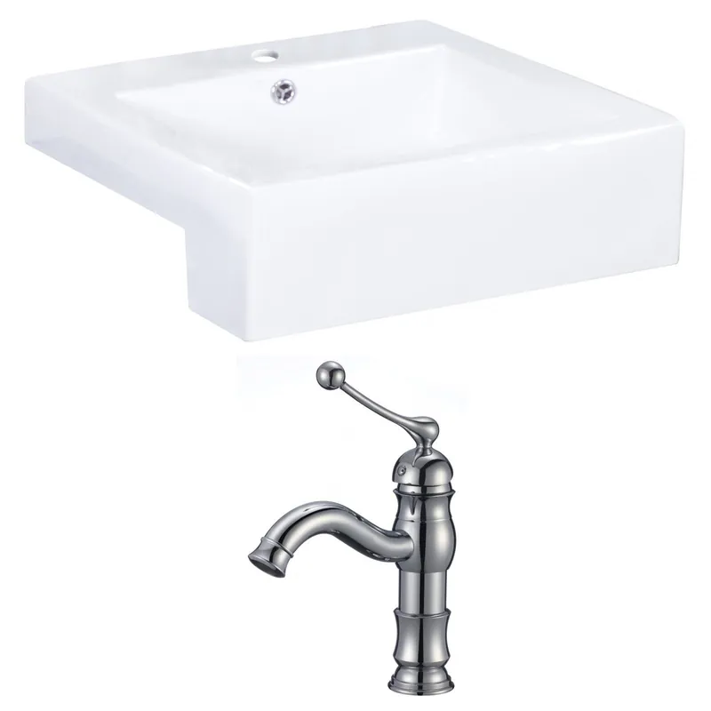 American Imaginations AI-15256 20" White Rectangular Ceramic Semi-Recessed Bathroom Vessel Sink Set Super Sale