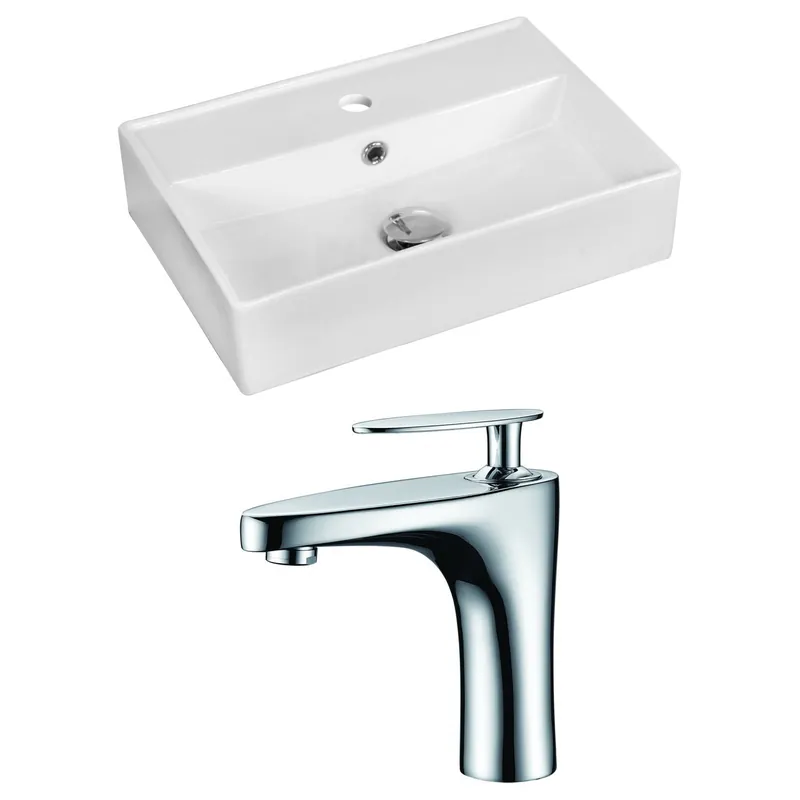 American Imaginations AI-15217 20" White Rectangular Ceramic Above Counter Bathroom Vessel Sink Set Price Cut