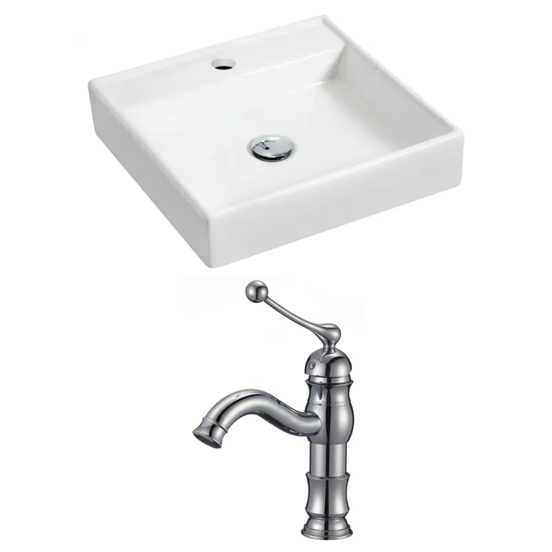 American Imaginations AI-15160 18" White Square Ceramic Wall Mount Bathroom Vessel Sink Set Don’t Miss Out