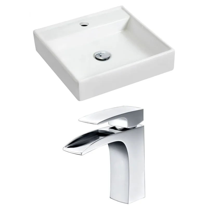 Must Have American Imaginations AI-15158 18" White Square Ceramic Wall Mount Bathroom Vessel Sink Set