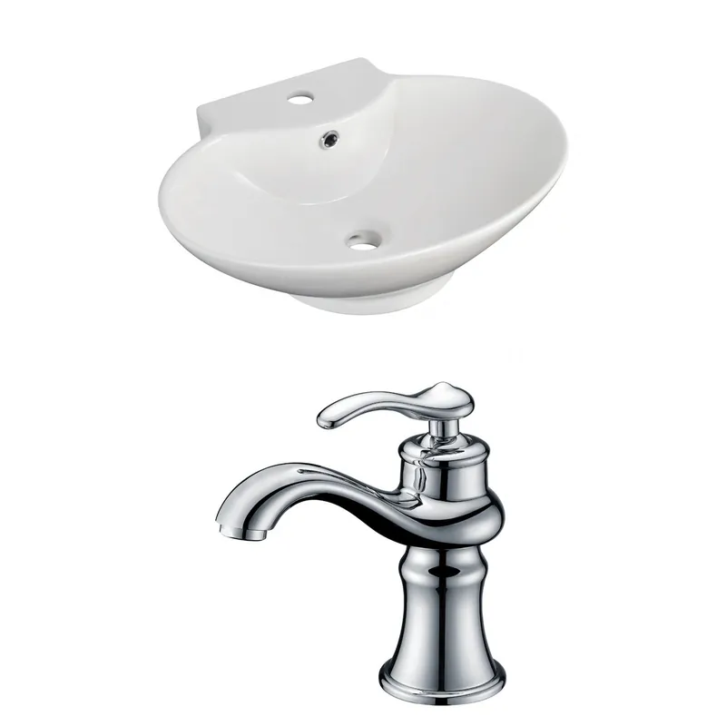 American Imaginations AI-15141 23" White Oval Ceramic Wall Mount Bathroom Vessel Sink Set Direct From Factory