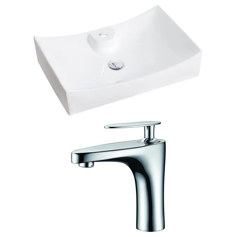 Deal American Imaginations AI-14975 26" White Rectangular Ceramic Above Counter Bathroom Vessel Sink Set