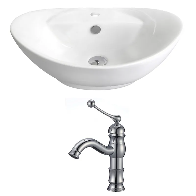 Certified American Imaginations AI-14962 23" White Oval Ceramic Above Counter Bathroom Vessel Sink Set
