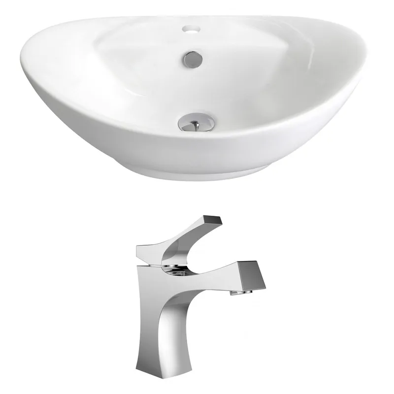 American Imaginations AI-14956 23" White Oval Ceramic Above Counter Bathroom Vessel Sink Set Hot Deal