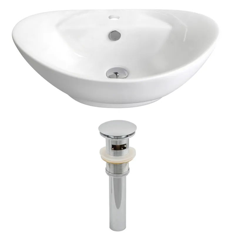 American Imaginations AI-14794 23" White Oval Ceramic Above Counter Bathroom Vessel Sink Set Fast Shipping