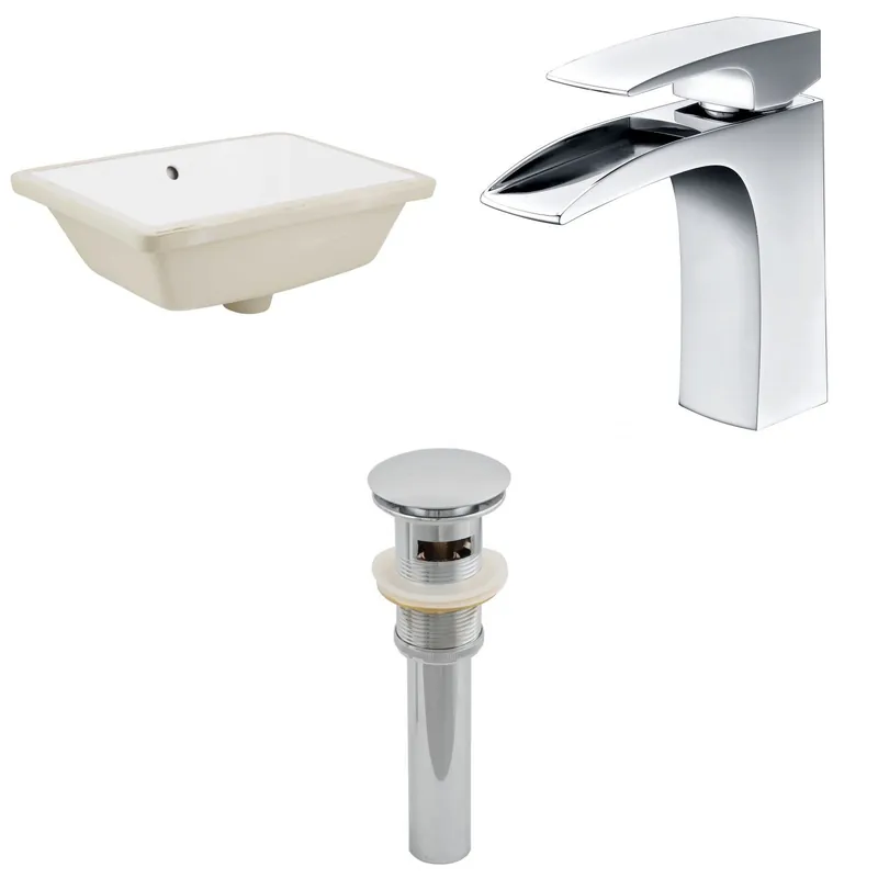 Top Pick American Imaginations AI-12973 18" White Rectangular Ceramic Undermount Bathroom Sink Set