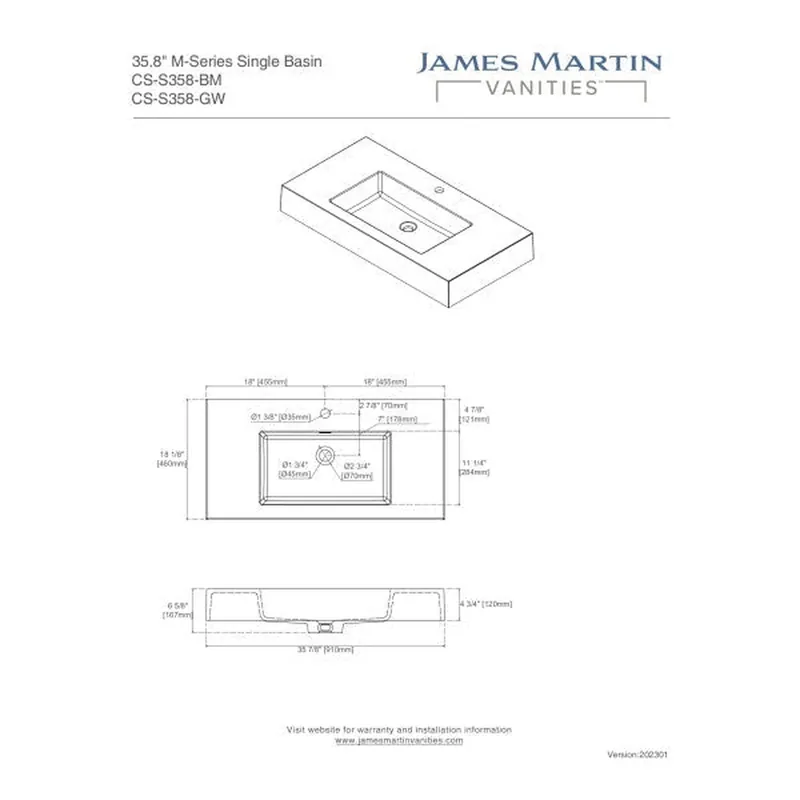Next Day Delivery James Martin Vanities Composite Sinks 36" Glossy White Countertop