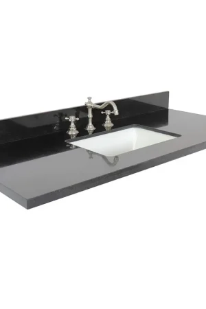 Holiday Sale Bellaterra Home 49" x 22" Black Galaxy Three Hole Vanity Top With Undermount Rectangular Sink and Overflow