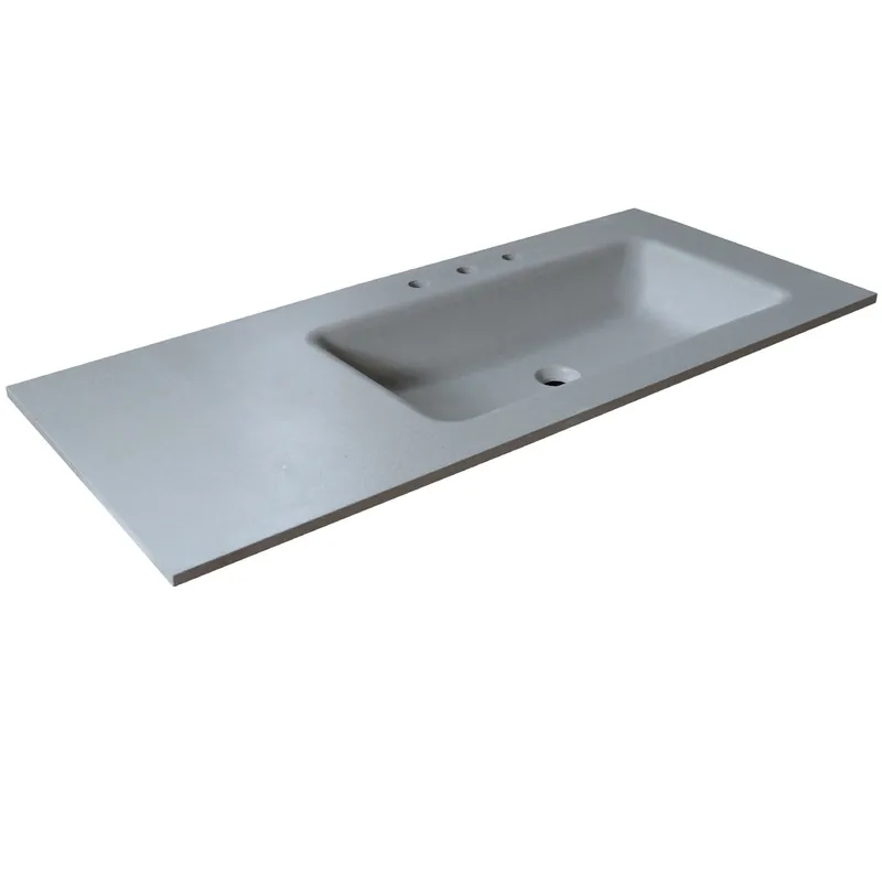 Bellaterra Home 49" x 22" Gray Concrete Three Hole Vanity Top With Right Offset Integrated Rectangular Sink Limited Edition