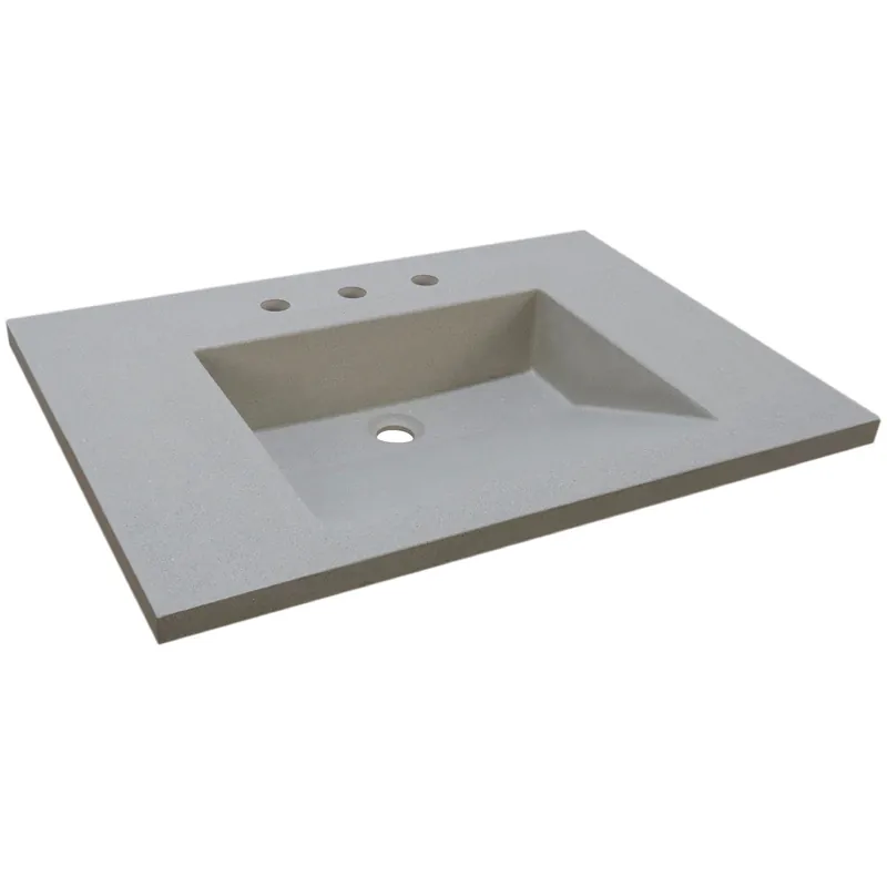 Best Price Bellaterra Home 31" x 22" White Concrete Three Hole Vanity Top With Integrated Rectangular Ramp Sink
