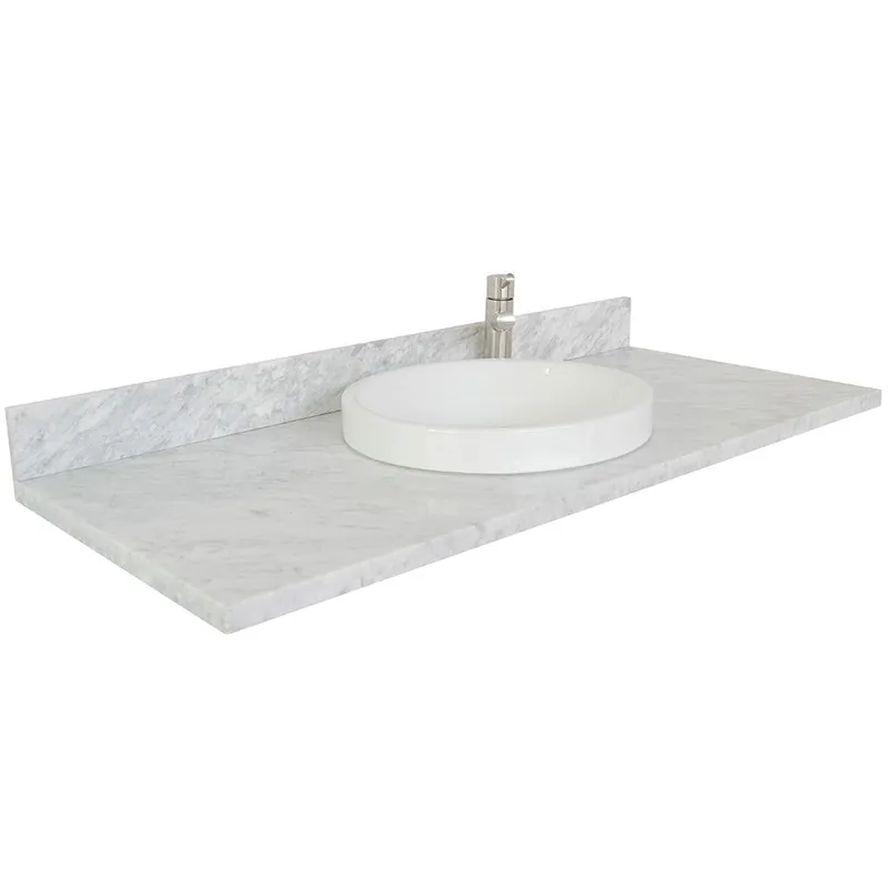 Bellaterra Home 49" x 22" White Carrara Marble Vanity Top With Semi-recessed Round Sink and Overflow Worldwide Shipping