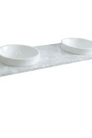 Affordable Bellaterra Home 61" x 22" White Carrara Marble Vanity Top With Double Semi-recessed Round Sink and Overflow