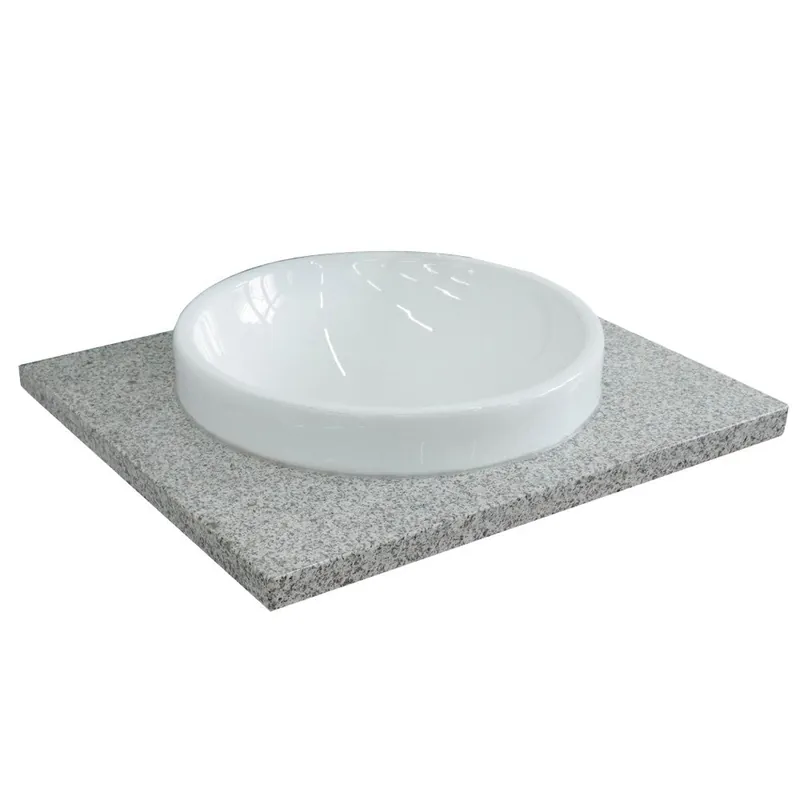 Bellaterra Home 25" x 22" Gray Granite Vanity Top With Semi-recessed Round Sink and Overflow Certified
