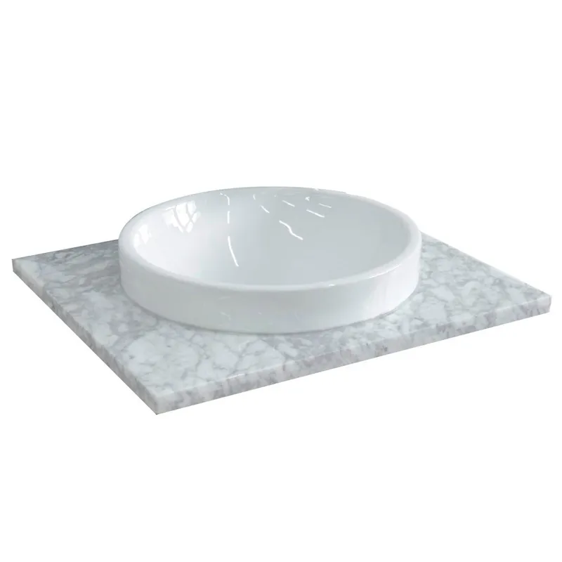 Top Pick Bellaterra Home 25" x 22" White Carrara Marble Vanity Top With Semi-recessed Round Sink and Overflow