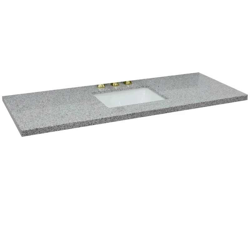 Genuine Bellaterra Home 61" x 22" Gray Granite Three Hole Vanity Top With Undermount Rectangular Sink and Overflow