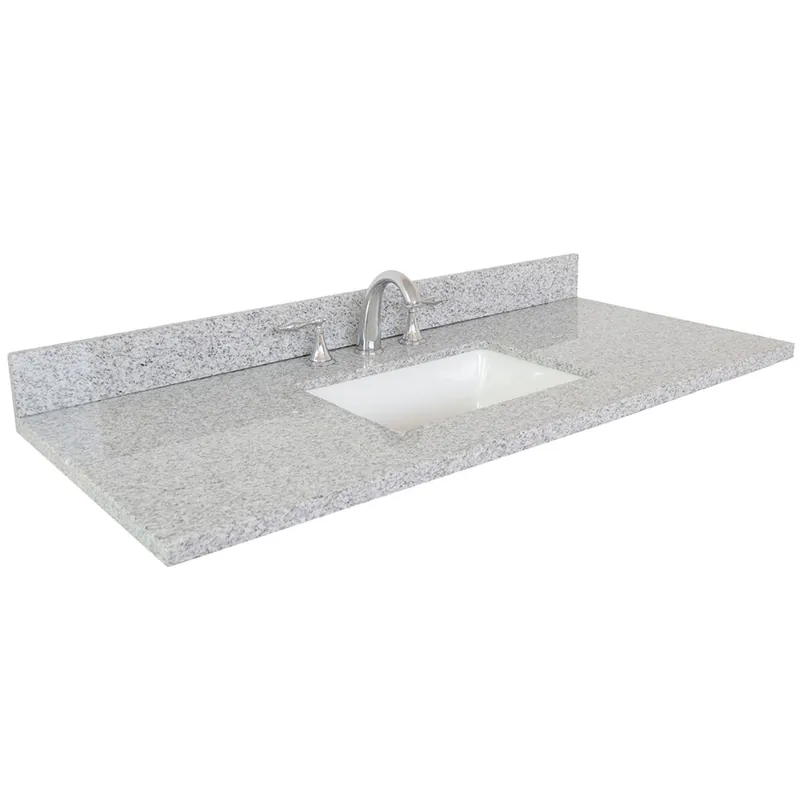 Bellaterra Home 49" x 22" Gray Granite Three Hole Vanity Top With Undermount Rectangular Sink and Overflow Express Delivery
