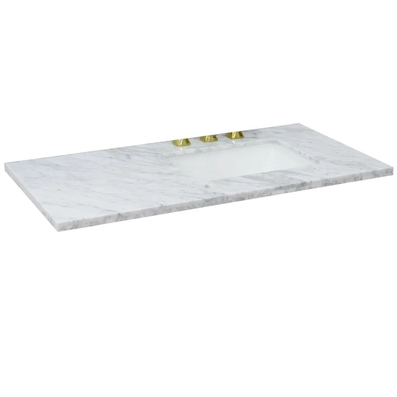 Bellaterra Home 43" x 22" White Carrara Marble Three Hole Vanity Top With Right Offset Undermount Rectangular Sink and Overflow Exclusive