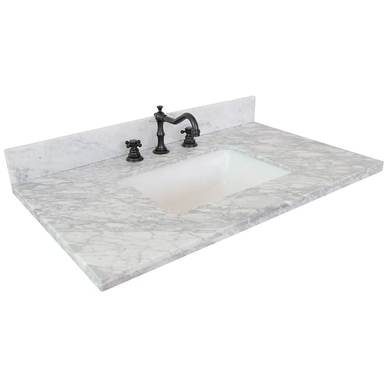 Bellaterra Home 37" x 22" White Carrara Marble Three Hole Vanity Top With Undermount Rectangular Sink and Overflow Order Now