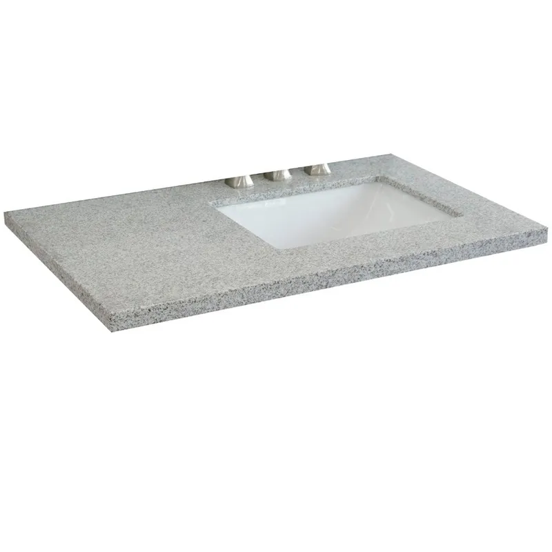 Crafted Bellaterra Home 37" x 22" Gray Granite Three Hole Vanity Top With Right Offset Undermount Rectangular Sink and Overflow
