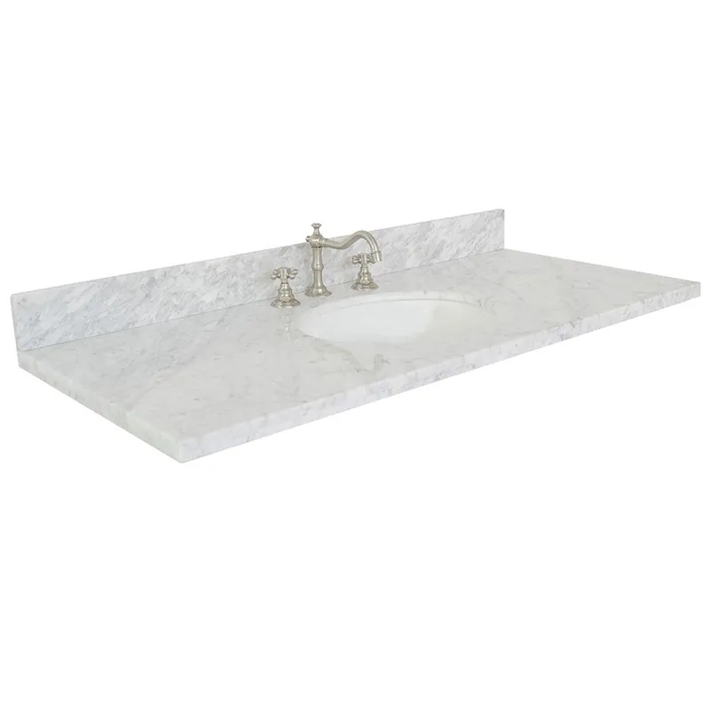 Bellaterra Home 49" x 22" White Carrara Marble Three Hole Vanity Top With Undermount Oval Sink and Overflow Sale