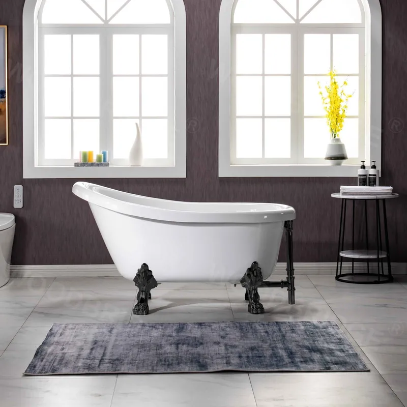 Clearance WoodBridge 54" White Acrylic Slipper Clawfoot Bath Tub With Oil Rubbed Bronze Feet, Drain and Overflow