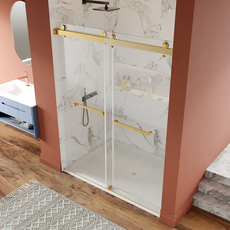 DeerValley Concord 56" Rectangular Double Sliding Frameless Shower Door With Gold Hardware Markdown