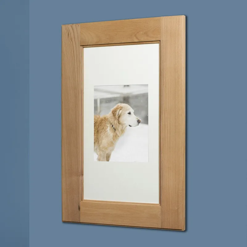 Fox Hollow Furnishings 14" x 24" Extra Large Unfinished Standard 4" Depth Natural Interior Recessed Picture Frame Medicine Cabinet With Mirror and Black 8" x 10" Matting Limited Time
