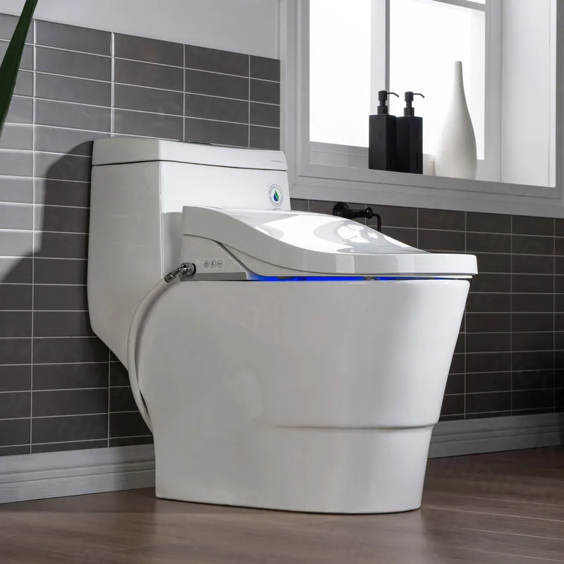 WoodBridge T-0008 White Luxury Bidet Toilet Elongated One Piece Toilet With Advanced Bidet Seat, Chair Height, Smart Toilet Seat With Temperature Controlled Wash Functions and Air Dryer No Minimum Order