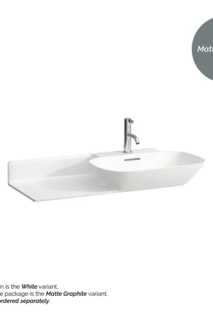 Laufen Ino 35" x 18" Matte Graphite Wall-Mounted Shelf-Left Bathroom Sink With Faucet Hole Seasonal Sale