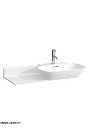 Genuine Laufen Ino 35" x 18" Matte White Wall-Mounted Shelf-Left Bathroom Sink With Faucet Hole