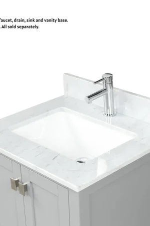Free Delivery Blossom CT5 2422 03 2015 24" x 22" White Carrara Marble Vanity Top With Single Sink Hole And Backsplash
