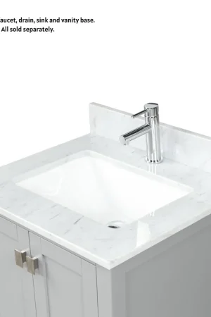 Deal Blossom CT5 2422 03 1813 24" x 22" White Carrara Marble Vanity Top With Single Sink Hole And Backsplash