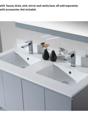 Flash Sale Blossom Monaco 49" x 22" White Quartz Vanity Top With Double Sink Hole and Backsplash