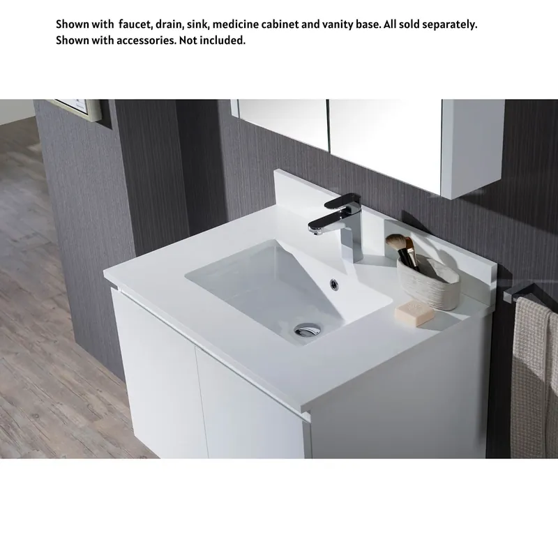 Must Have Blossom Monaco 31" x 22" White Quartz Vanity Top With Single Sink Hole And Backsplash