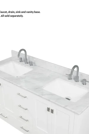 No Minimum Order Blossom 60" x 22" Widespread Carrara Marble Vanity Top With Backsplash