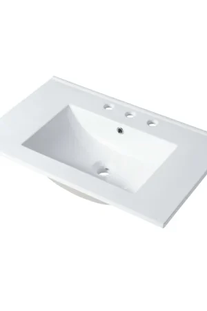 Shop Now Blossom Sydney 30" x 18" White Rectangular Three Holes 8" Widespread Ceramic Vanity Top With Integrated Single Sink And Overflow