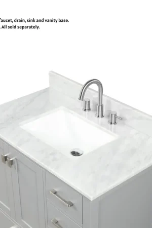 Blossom 36" x 22" Widespread Carrara Marble Vanity Top With Backsplash Modern