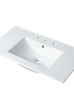 Order Now Blossom Sydney 36" x 18" White Rectangular Three Holes 8" Widespread Ceramic Vanity Top With Integrated Single Sink And Overflow