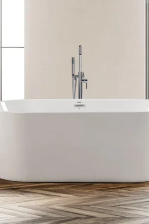Buy Direct FerdY Shangri-La 67" x 32" Oval Glossy White Acrylic Freestanding Double Slipper Soaking Bathtub With Chrome Drain and Overflow